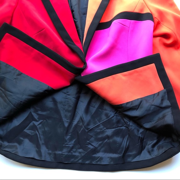 Vintage Sandra Blazer 90s Color Block Long Jacket Pink Orange Red Black - Picture 8 of 14